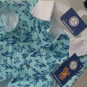 Life is Good Aqua Dog‎ Button-Up Shirt Large New w/ Tag